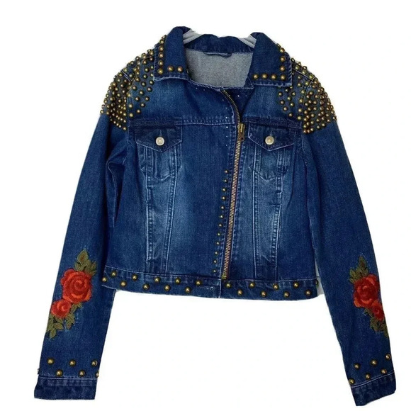 *SALE* Jean Denim Jacket ARTSY Copper Embelished, Rose Jacket - Picture 1 of 5
